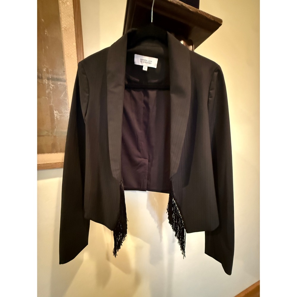 Derek Lam 10 Crosby Black Cropped Fringe Blazer Jacket Size 0 Edgy Night Out
